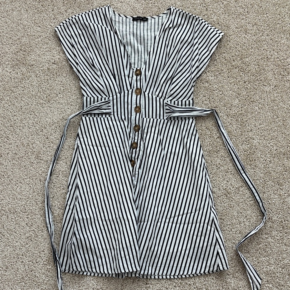 Cotton On Striped Button-Down Dress with Tie Waist
